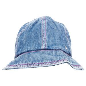 Chanel washed denim silver CC logo red topstitch bucket hat